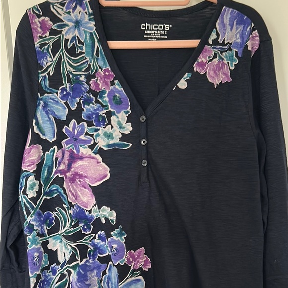 Chico's Navy Tunic with Purple Floral Design - Picture 3 of 8